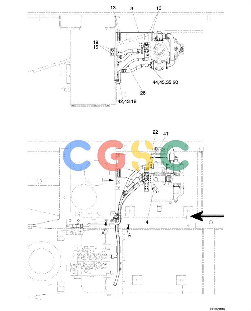 纽荷兰零件查询(E215) - CRAWLER EXCAVATOR (NA) - ASN N6DA21215 (1/06-) (08 -04[00]) - HYDRAULIC LINES - HYDRAULIC PUMP - ROTATION New Holland Constructuion