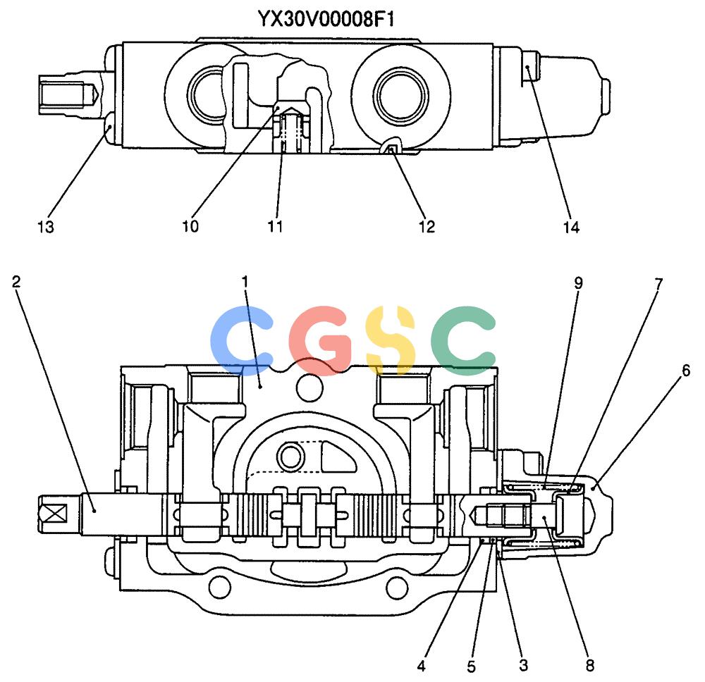 纽荷兰零件查询(E135SR) - CRAWLER EXCAVATOR ASN YY04-06254 (07-047) - SECTION ASSY, SPOOL, P/N YX30V00008F1 New Holland Constructuion