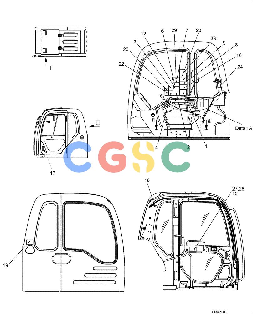 纽荷兰零件查询(EH160) - CRAWLER EXCAVATOR (9/03-) (09 -46[00]) - DECALS POSITION (CAB) New Holland Constructuion