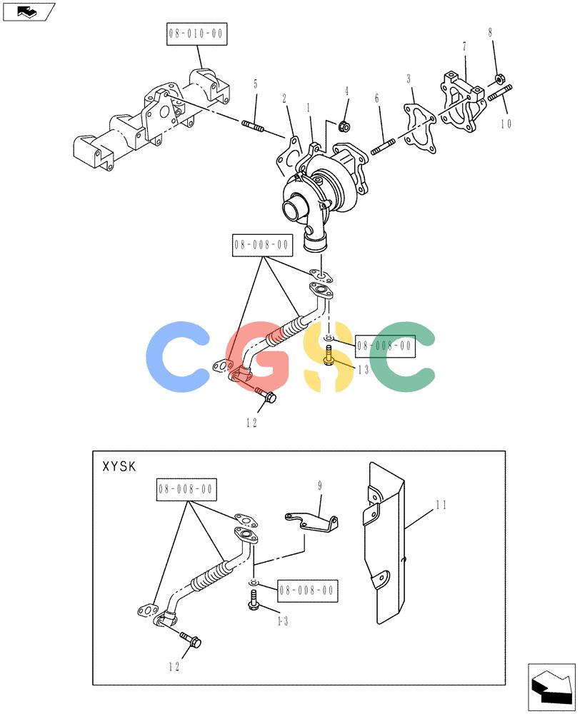 纽荷兰零件查询(E80BMSR) - COMPACT CRAWLER EXCAVATOR ASN LF06-04501 (NBTA18037) (08-022[00]) - TURBOCHARGER SYSTEM New Holland Constructuion