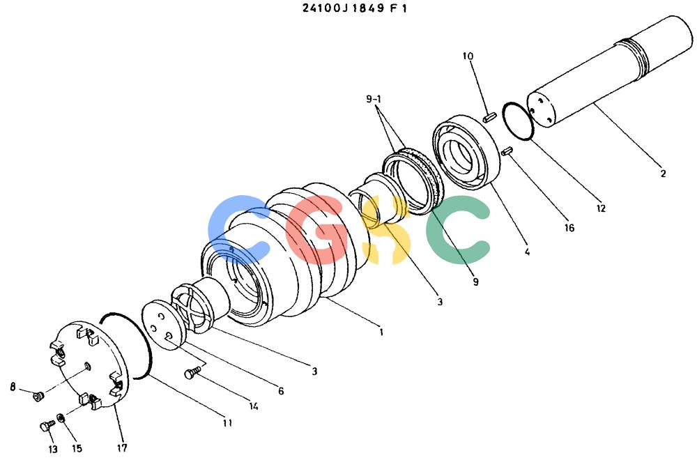 神钢零件查询(K935) - EXCAVATOR BTW L70106 - L70166, LU0067 (1/76-12/03) (08-015) - ROLLER ASSY, P/N 24100J1849F1 Kobelco