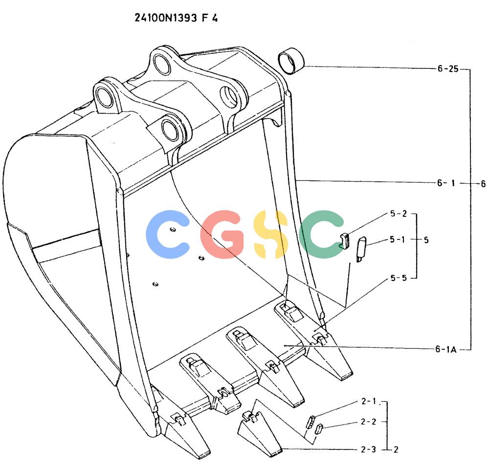 神钢零件查询(K935) - EXCAVATOR BTW L70106 - L70166, LU0067 (1/76-12/03) (09-024) - BUCKET ASSY, P/N 24100N1393F4 Kobelco