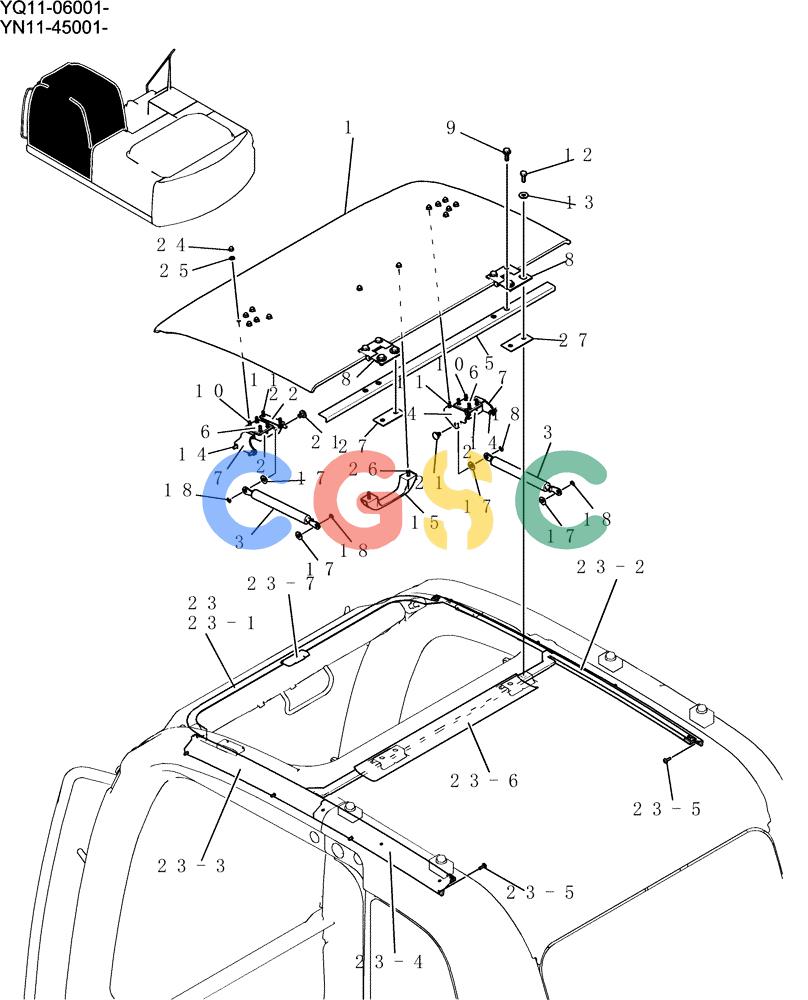 神钢零件查询(200-8) - EXCAVATOR S/N YN11-45001 - (1/06-12/09) (188-01-1) - WINDOW ASSY, ROOF Kobelco
