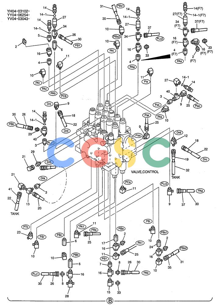 纽荷兰零件查询(E115SR) - CRAWLER EXCAVATOR ASN YV04-03043 (05-004[02]) - CONTROL LINES, REMOTE (BOOM & ARM SAFETY) P/N YY06H00015F4, F7 New Holland Constructuion
