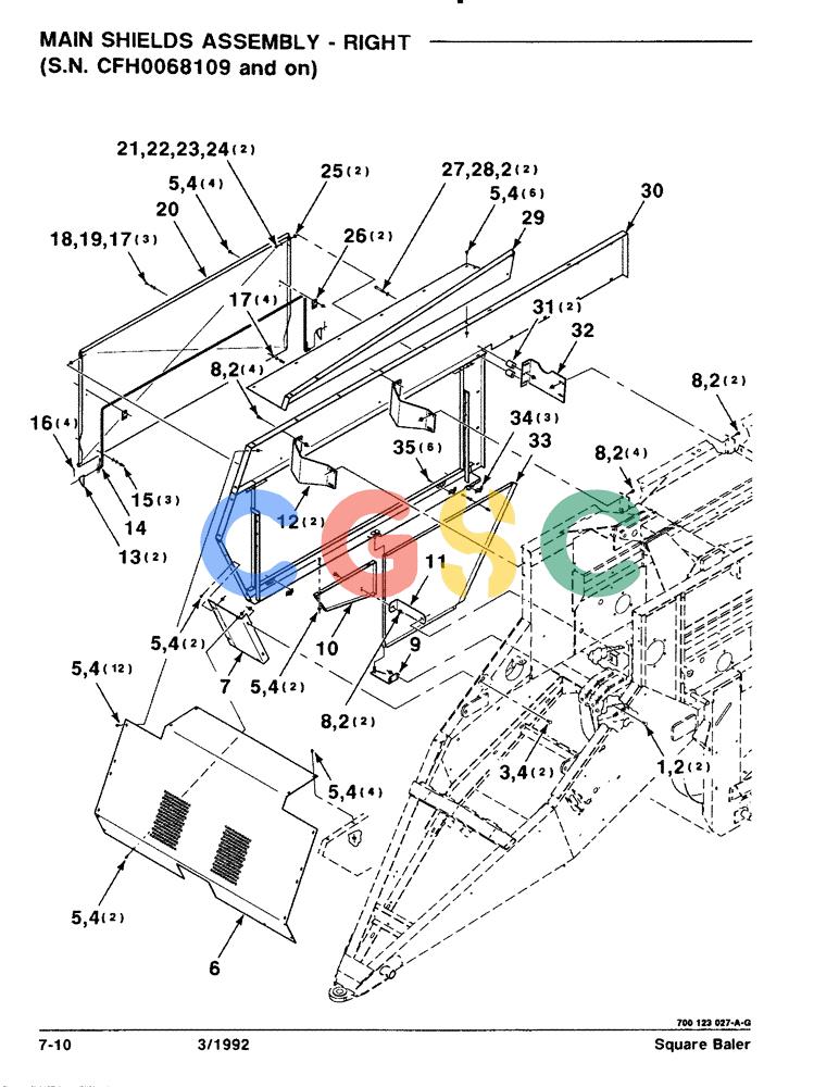 凯斯零件查询(8570) - CASE IH MID-SIZE RECTANGULAR BALER (1/91-12/96) (7-10) - MAIN SHIELDS ASSEMBLY, RIGHT, SERIAL NO. CFH0068109 AND ON Case Agriculture