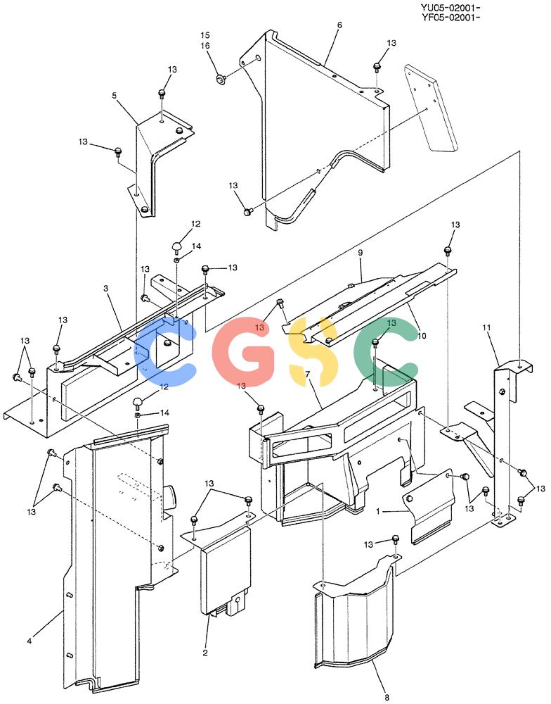 纽荷兰零件查询(E235BSRNLC) - CRAWLER EXCAVATOR ASN YU05-02001 (01-051[02]) - GUARD INSTAL, P/N YF21C00026F1 New Holland Constructuion