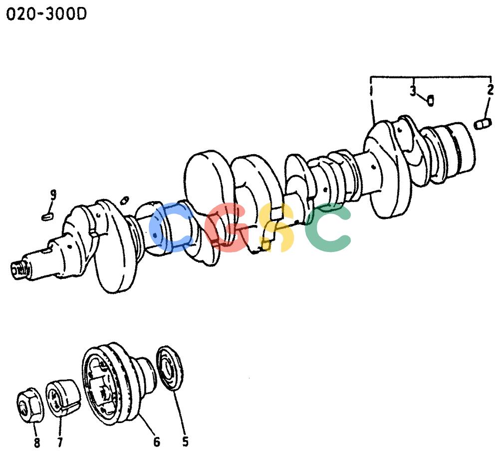 神钢零件查询(6D16-T) - MITSUBISHI DIESEL ENGINE - K909 II & K909LC II EXCAVATORS (1/87-12/06) (00-016) - CRANKSHAFT AND PULLEY Kobelco