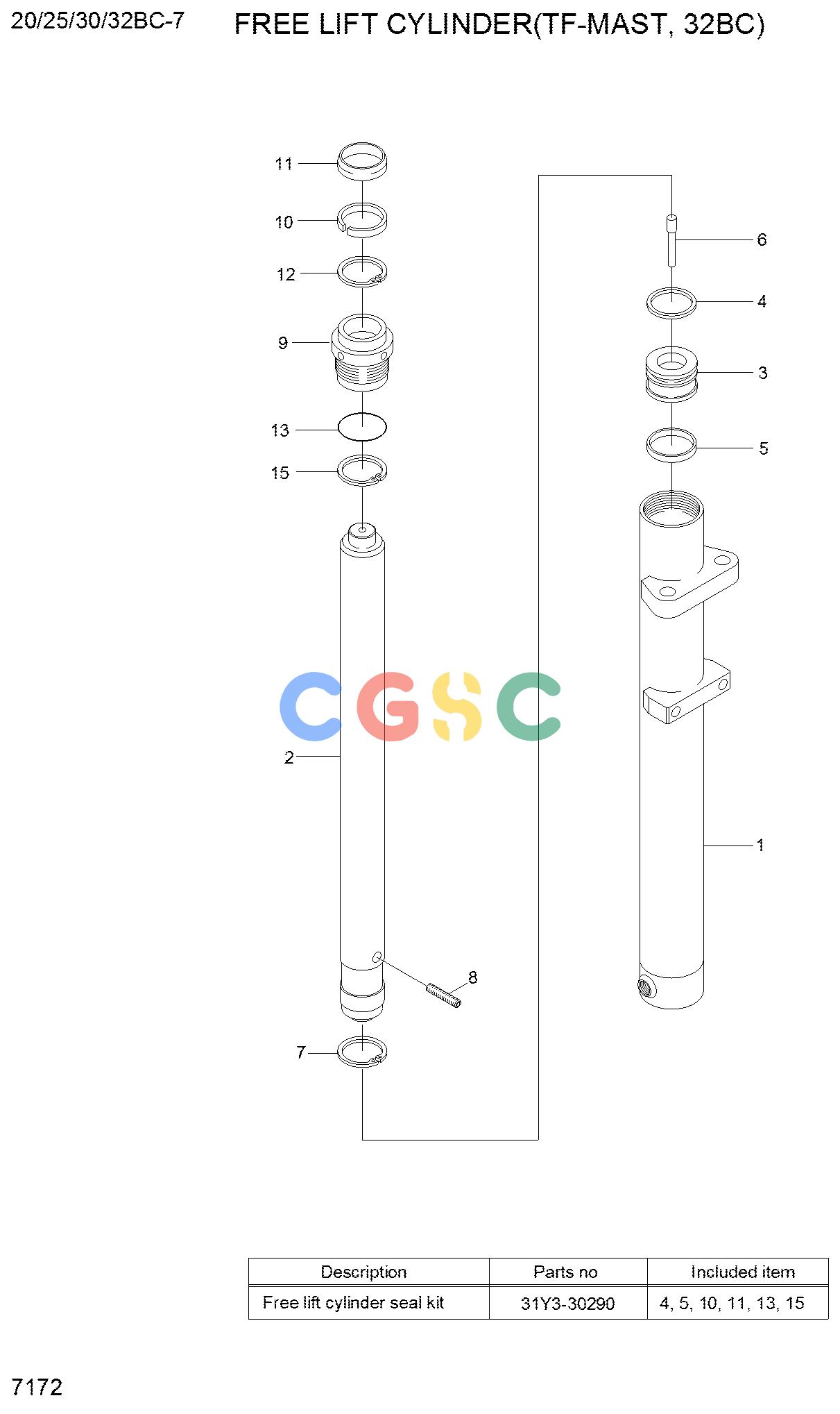 现代零件查询20/25/30/32BC-7 FREE LIFT CYLINDER(TF-MAST, 32BC)EPC Hyundai 
