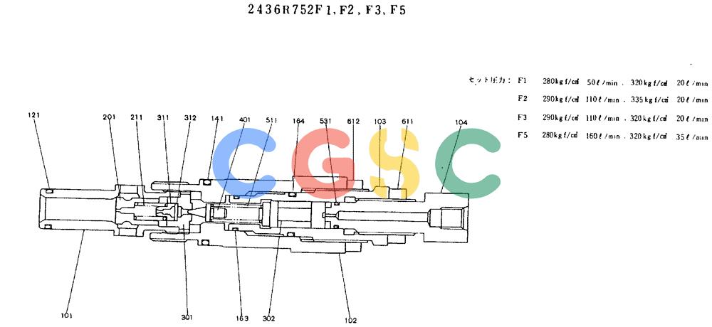 神钢零件查询(MD200BLC) - EXCAVATOR ASN YQU0001 (1/80-12/06) (11-005) - VALVE ASSY, MAIN RELIEF - 2436R752F1, F2, F3, F5 Kobelco