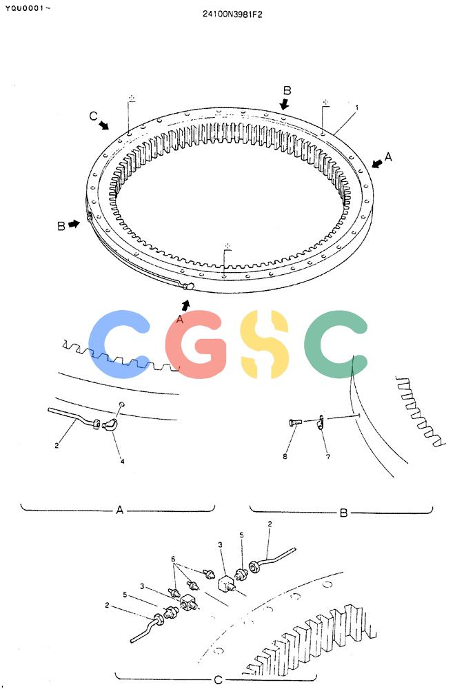神钢零件查询(MD200BLC) - EXCAVATOR ASN YQU0001 (1/80-12/06) (06-007) - RING, SLEWING (LUBRICATION) Kobelco