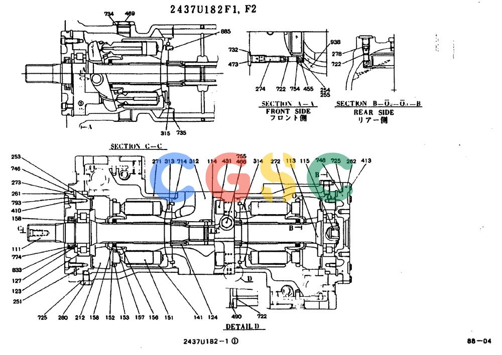 神钢零件查询(MD200BLC) - EXCAVATOR BTW YQ0101 - YQ0564 (1/80-12/06) (11-018[01]) - PUMP ASSY- 2437U182 F1, F2 Kobelco