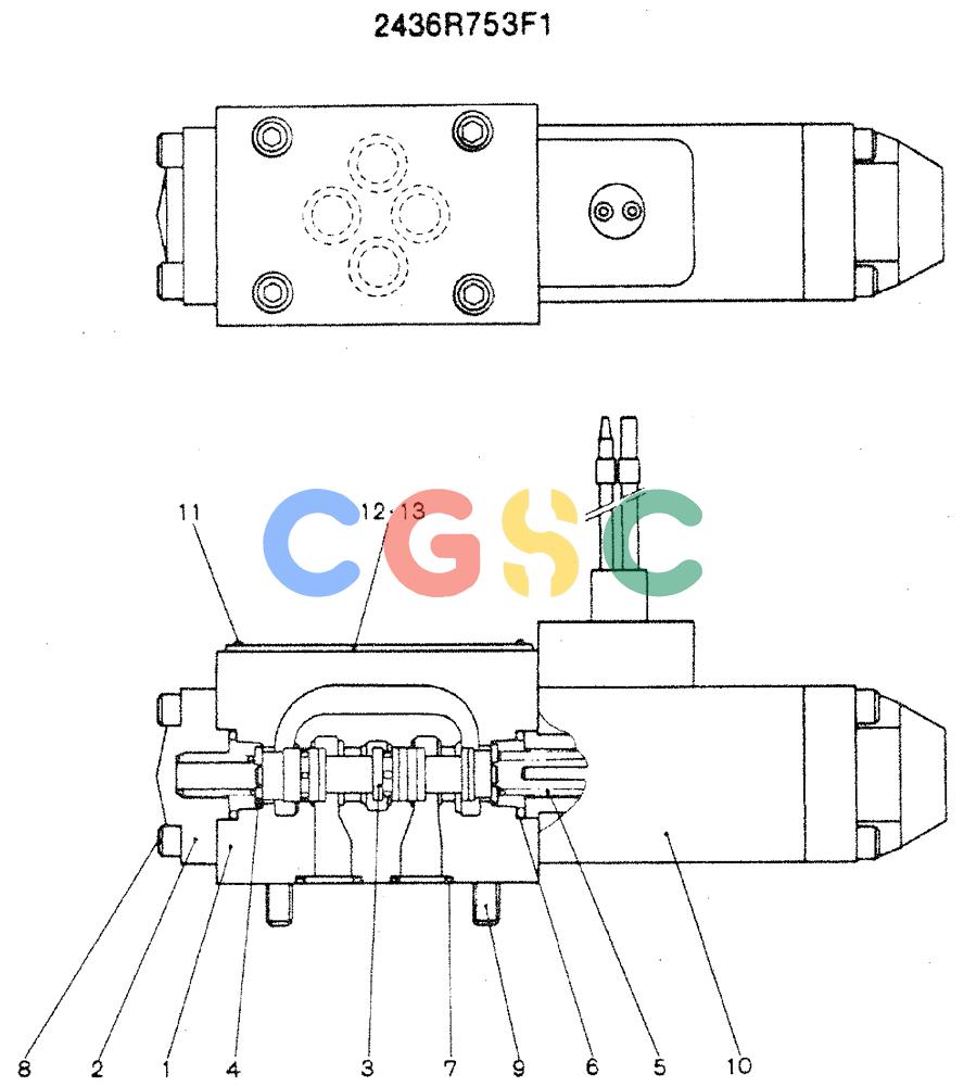 神钢零件查询(MD240C) - EXCAVATOR ASN LLU00601 (1/80-12/06) (16-002) - VALVE ASSY, SOLENOID (PN 2436R753F1) Kobelco