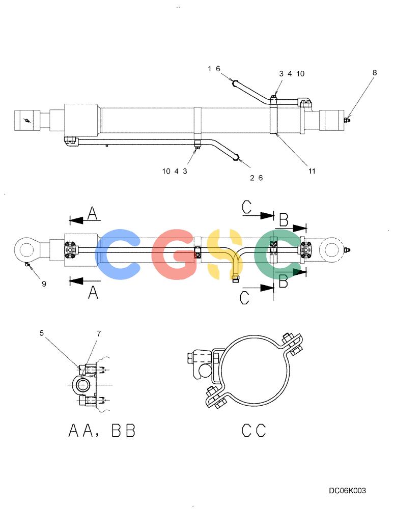 纽荷兰零件查询(E215B) - CRAWLER EXCAVATOR - TIER 3 (NA) - ASN N7DA21001 (1/07-) (6.029[00]) - HYDRAULIC LINES, CYLINDER (BUCKET LONG REACH) (YN43H00009F1) New Holland Constructuion