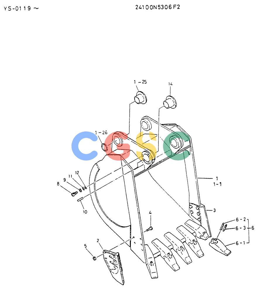 神钢零件查询(K916LC) - EXCAVATOR ASN YS0119 (1/87-12/03) (07-012) - BUCKET ASSY-PN 24100N5306F2 Kobelco
