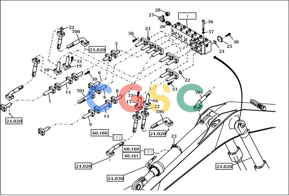 纽荷兰零件查询(EC450) - CRAWLER EXCAVATOR (SN: 750001-UP) (11/99-) (60.160[008]) - HYDRAULIC SYSTEM MONOBLOC BOOM 7,7M (S/N 750018-UP) New Holland Constructuion