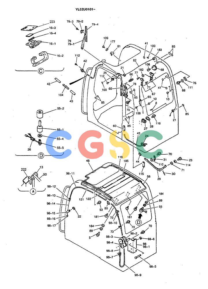 神钢零件查询(ED190LC) - BLADE RUNNER EXCAVATOR/DOZER BTW YL02U0101 - YL03U0135 (1/02-12/06) (01-045[02]) - CAB ASSY Kobelco