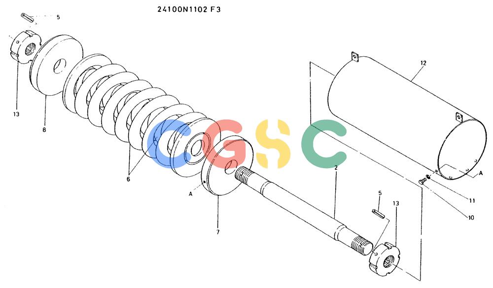 神钢零件查询(K935) - EXCAVATOR BTW L70106 - L70166, LU0067 (1/76-12/03) (08-018) - SPRING ASSY, TRACK, P/N 24100N1102F3 Kobelco