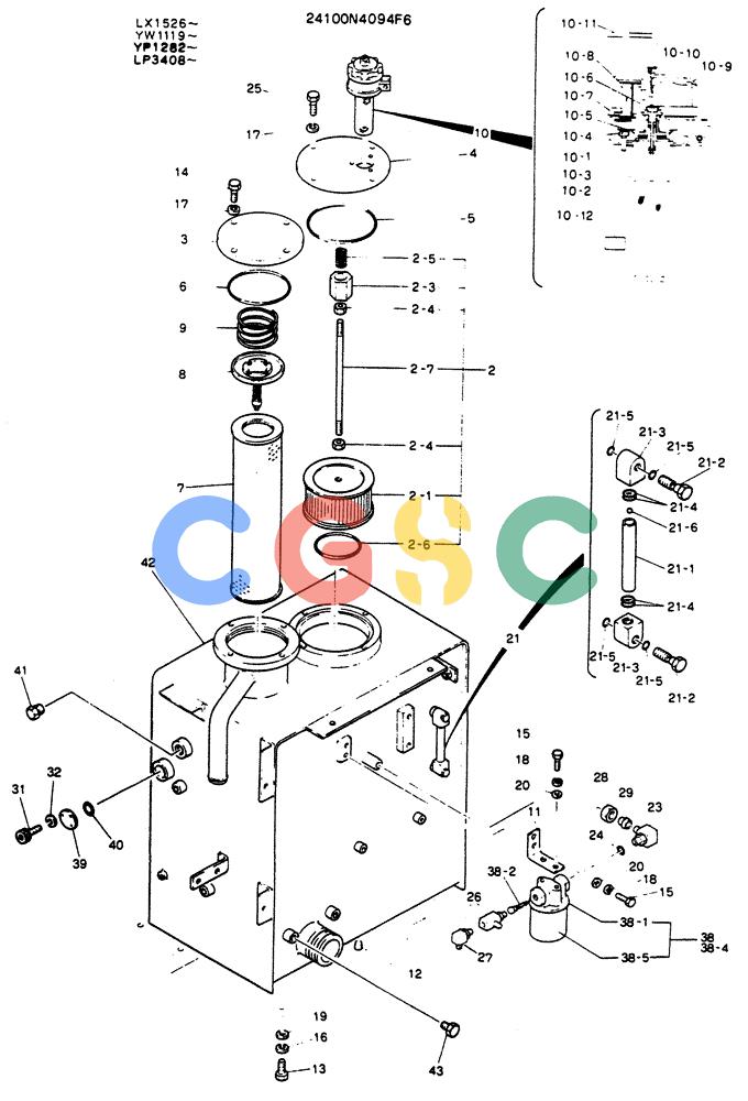 神钢零件查询(K904) - MARK II EXCAVATOR ASN YW1119 (1/88-12/03) (01-007) - TANK ASSY, HYDR P/N 24100N4094F6 Kobelco