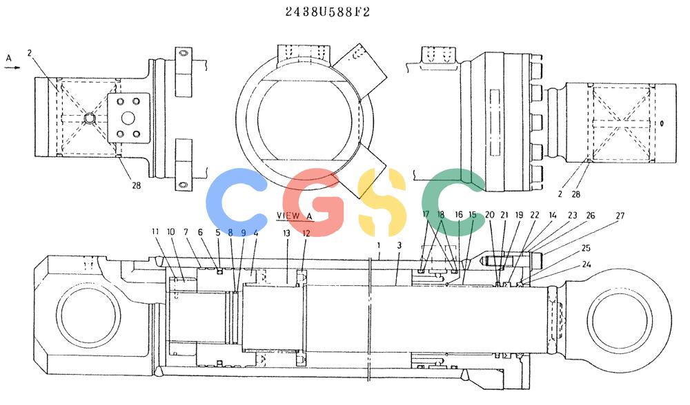 神钢零件查询(K907LC) - MARK II EXCAVATOR ASN YQ0565 (GLOBAL) (1/87-12/03) (11-047) - CYLINDER ASSY (ARM) (2438U588F2) Kobelco