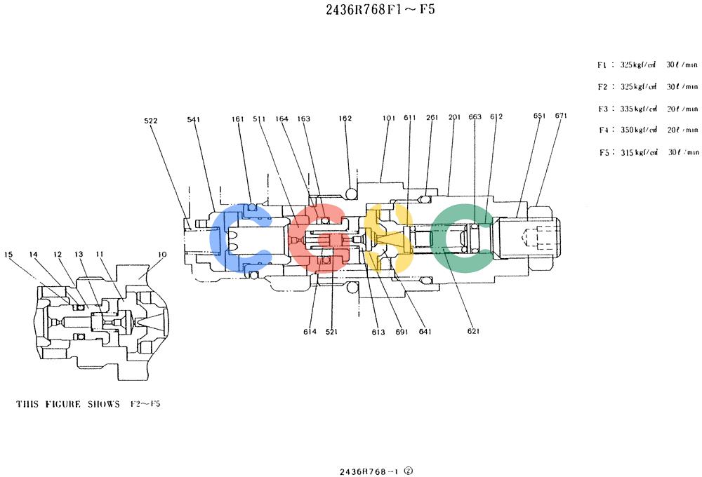 神钢零件查询(K907LC) - MARK II EXCAVATOR BTW YQ0101 - YQ0564 (1/87-12/03) (11-008) - VALVE ASSY, PORT RELIEF 2436R768F1~F5 Kobelco