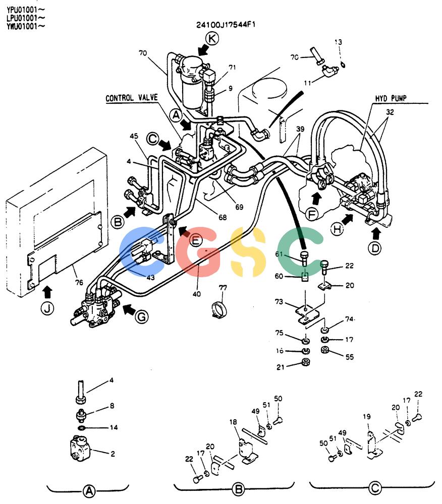 神钢零件查询(SK130LC) - EXCAVATOR BTW YPU1001 - YPU2000 (1/98-12/98) (04-004[01]) - UPPER HYDRAULICS (EXTRA & BREAKER) Kobelco