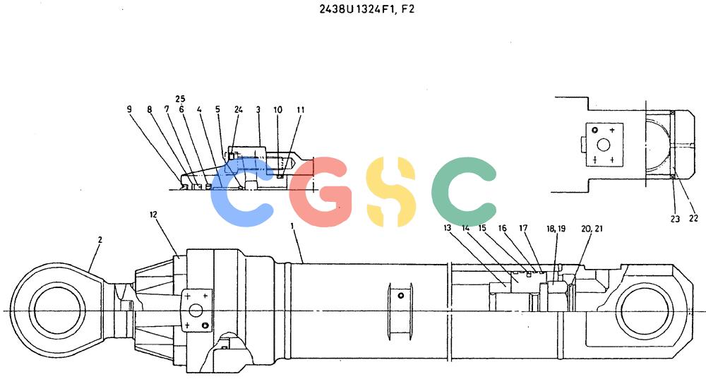 神钢零件查询(MD320BLC) - EXCAVATOR BTW YC0301 - YC0747 (1/80-12/06) (11-027) - CYLINDER ASSY, BUCKET 2438U1324 F1, F2 Kobelco