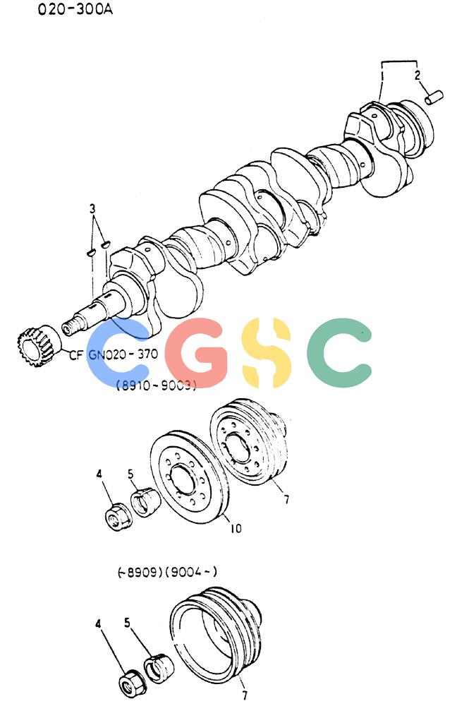 神钢零件查询(MD200C) - EXCAVATOR BTW YQU0701 - YQU2000 (1/80-12/06) (17-014) - CRANKSHAFT & PULLEY 020-300A Kobelco