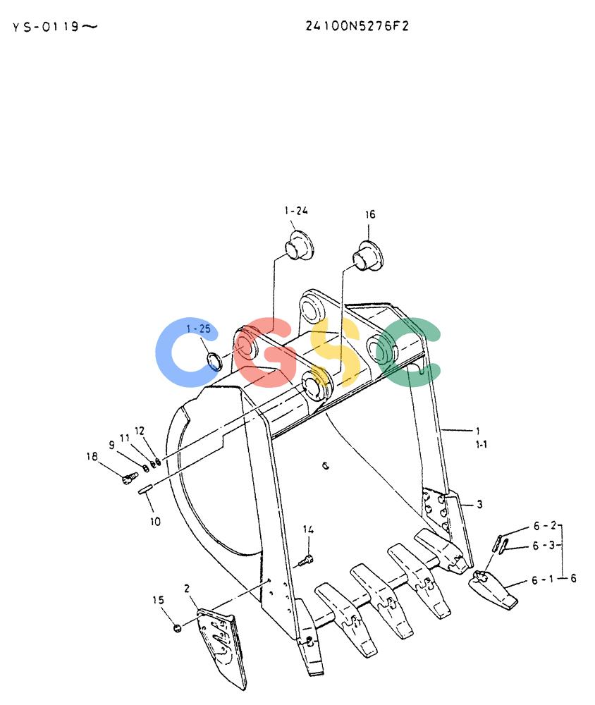 神钢零件查询(K916LC) - EXCAVATOR ASN YS0119 (1/87-12/03) (07-015) - BUCKET ASSY-PN 24100N5276F2 Kobelco