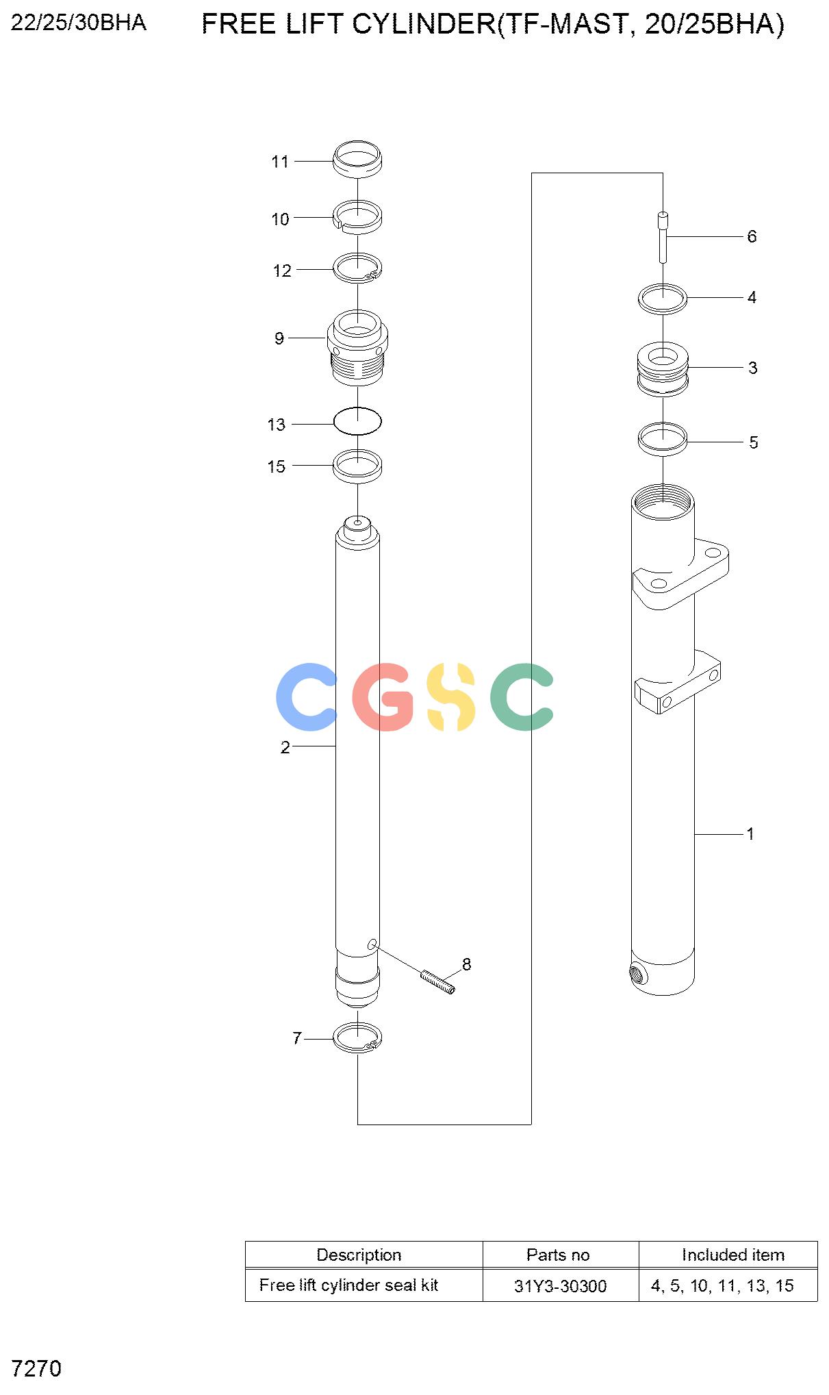 现代零件查询25/30LC-7S FREE LIFT CYLINDER (TS-MAST, 25LC-7S)EPC Hyundai 