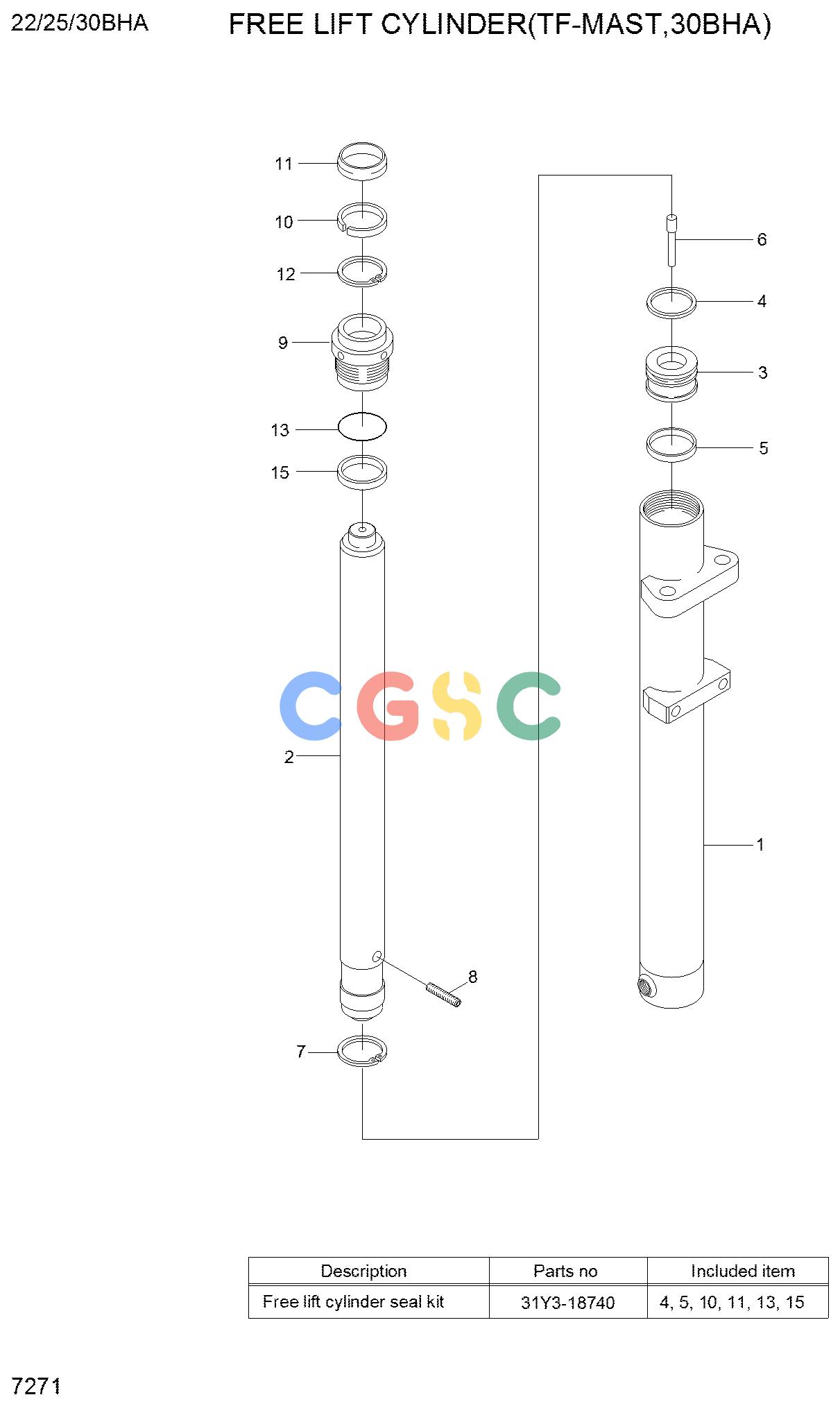 现代零件查询25/30LC-7S FREE LIFT CYLINDER (TS-MAST, 30LC-7S)EPC Hyundai 