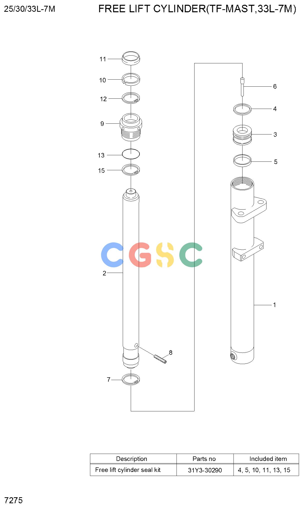 现代零件查询25/30/33L-7M FREE LIFT CYLINDER (TF-MAST, 33L-7M)EPC Hyundai 