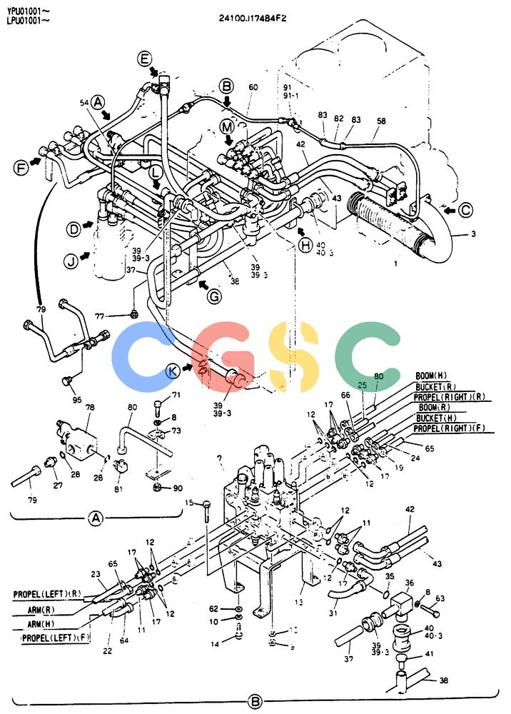 神钢零件查询(SK130LC) - EXCAVATOR BTW YPU1001 - YPU2000 (1/98-12/98) (04-005[01]) - UPPER HYDRAULICS (BREAKER) Kobelco