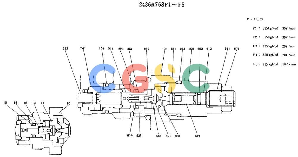 神钢零件查询(MD200BLC) - EXCAVATOR ASN YQU0001 (1/80-12/06) (11-006) - VALVE ASSY, PORT RELIEF - 2436R768F1 - F5 Kobelco