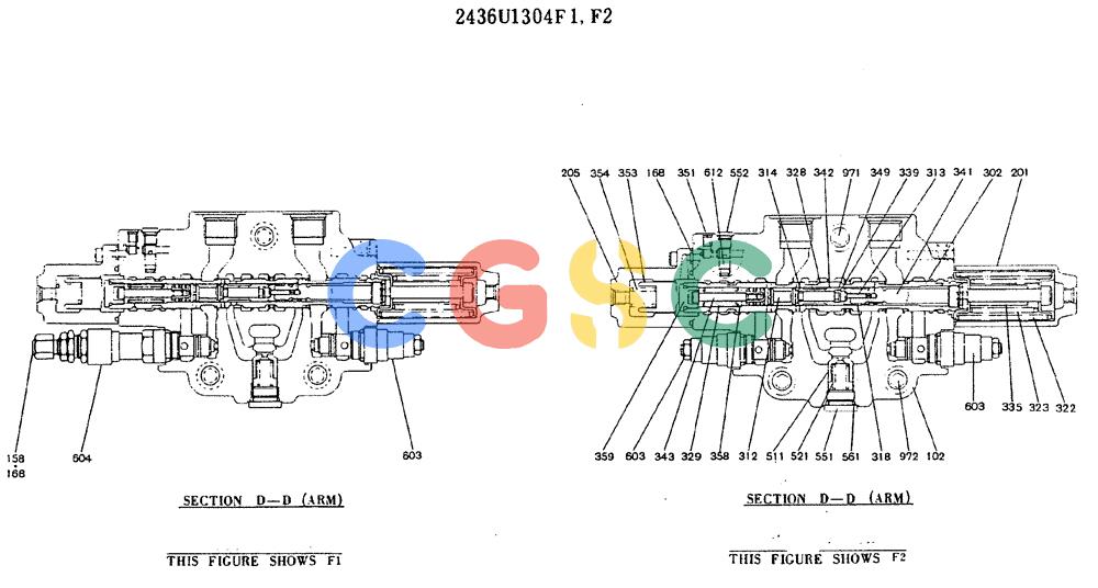 神钢零件查询(MD320BLC) - EXCAVATOR BTW YC0301 - YC0747 (1/80-12/06) (11-016[3]) - VALVE ASSY, CONTROL 2436U1304 F1, F2 Kobelco