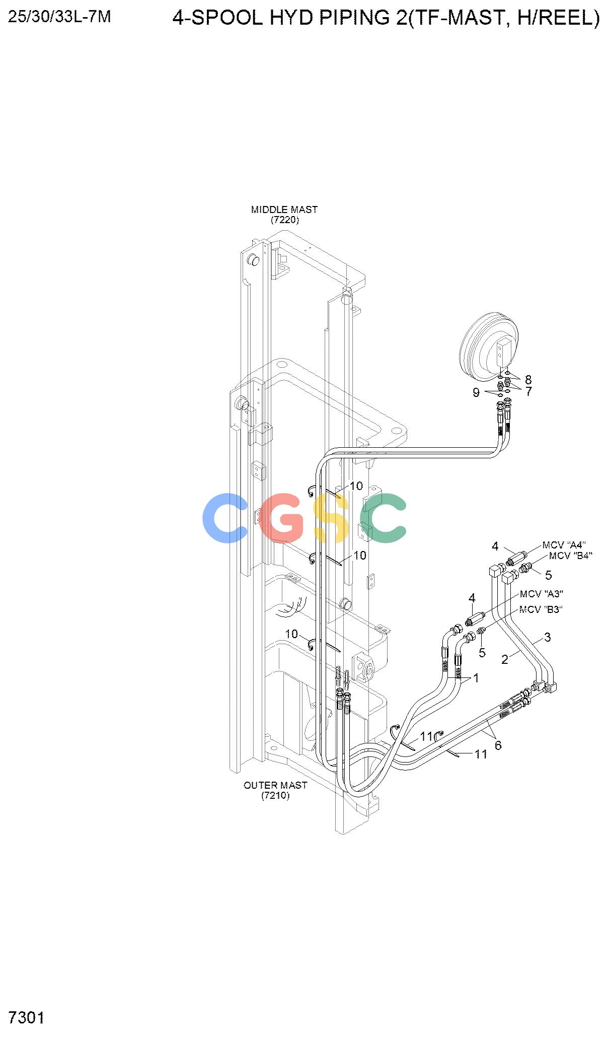 现代零件查询25/30/33L-7M 4-SPOOL HYD PIPING 2 (TF-MAST,H/REEL)EPC Hyundai 