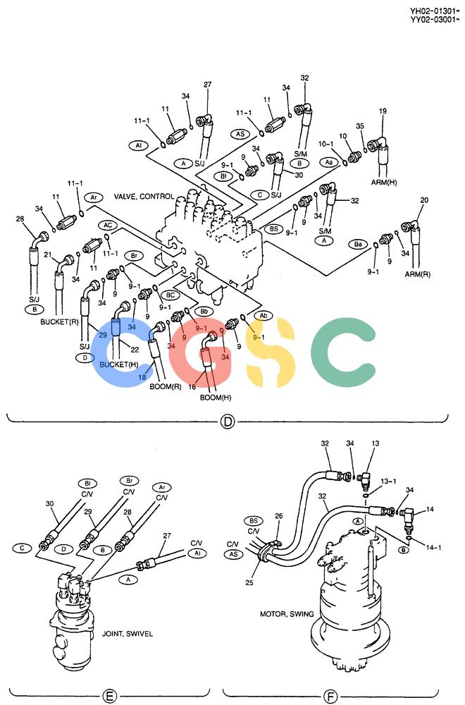 神钢零件查询(ED150) - BLADE RUNNER EXCAVATOR/DOZER BTW YL04-00501 - YL04-00554 (4/03-10/03) (07-005[02]) - HYD LINES, UPP (MAIN) Kobelco