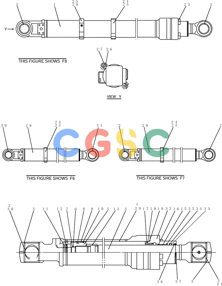 纽荷兰零件查询(E215B) - CRAWLER EXCAVATOR - TIER 3 (NA) - ASN N7DA21001 (1/07-) (8.025[02]) - CYLINDER ASSEMBLY, BUCKET (LONG REACH) (YX01V00005F6, F7 & F8) New Holland Constructuion