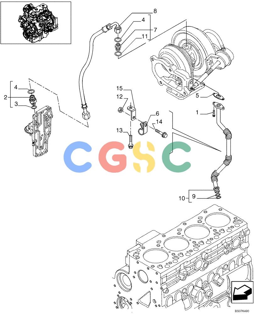 纽荷兰零件查询(D95B) - CRAWLER DOZER TIER 3 (3/08-) (02-16) - TURBOCHARGER - DRAIN LINE New Holland Constructuion