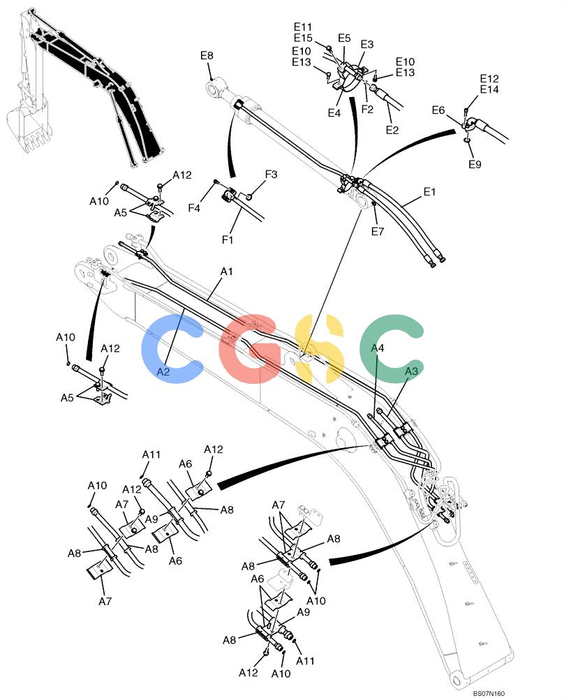 纽荷兰零件查询(E135B) - CRAWLER EXCAVATOR TIER 3 - ASN YH05-07001 (N8TA13006) (1/08-) (04-03[01]) - HYDRAULIC LINES, BOOM - 4.68M (15FT-4IN), PAGE 1 OF 2 New Holland Constructuion
