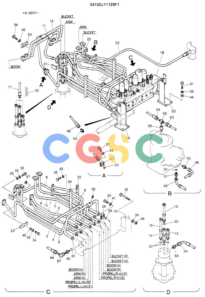 神钢零件查询(K916LC) - MARK II EXCAVTOR ASN YS0201 (1/89-12/03) (04-002) - HYDR LINES, UPP Kobelco
