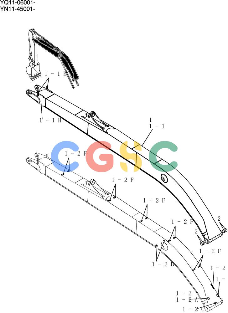神钢零件查询(200-8) - EXCAVATOR S/N YN11-45001 - (1/06-12/09) (846-01-1) - BOOM ASSY, 8.75M (28FT 9IN) (50FT LONG RANGE) Kobelco