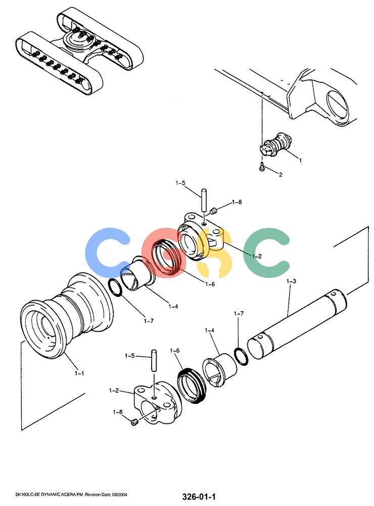 神钢零件查询(SK160LC-6E) - DYNAMIC ACERA EXCAVATOR 08/2004 ASN YM03U0523 (8/04-12/07) (02-006) - LOWER ROLLER ASSEMBLY, P/N YN64D00005F1 Kobelco