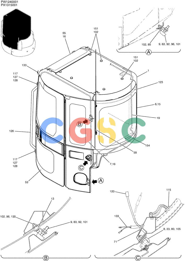 纽荷兰零件查询(E35SR) - COMPACT CRAWLER EXCAVATOR ASN PX13-15001 (N6TN61732) (NA) (1/06-) (05-012[01]) - CAB ASSY (COOLER) New Holland Constructuion
