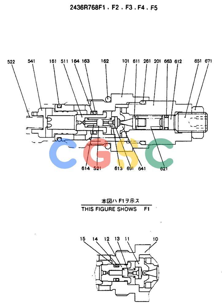 神钢零件查询(MD240C) - EXCAVATOR BTW LLU0301 - LLU0600 (1/80-12/06) (12-006) - VALVE ASSY, PORT RELIEF - 2436R768F1-F5 Kobelco