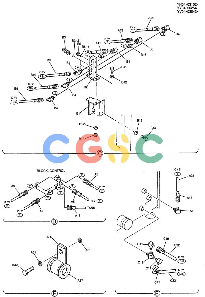 纽荷兰零件查询(E115SR) - CRAWLER EXCAVATOR ASN YV04-03043 (01-029[02]) - CONTROL LINES, REMOTE P/N YY68H00043F1 New Holland Constructuion