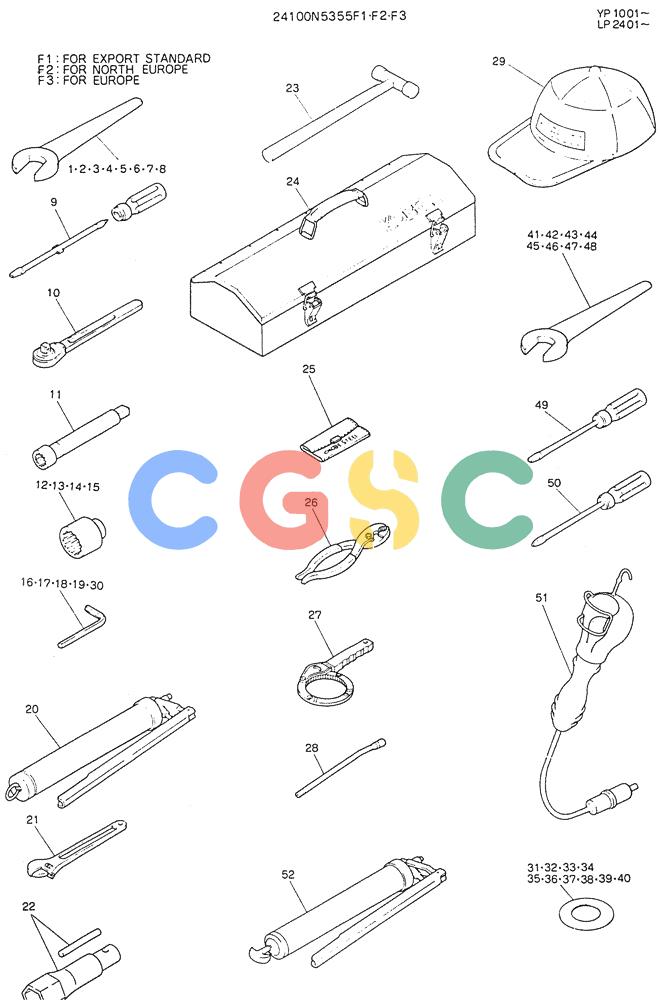 神钢零件查询(K905LC) - MARK II EXCAVATOR BTW YP1001 - YP1281 (1/87-12/03) (10-005[02]) - TOOL ASSY (FOR EXPORT) Kobelco