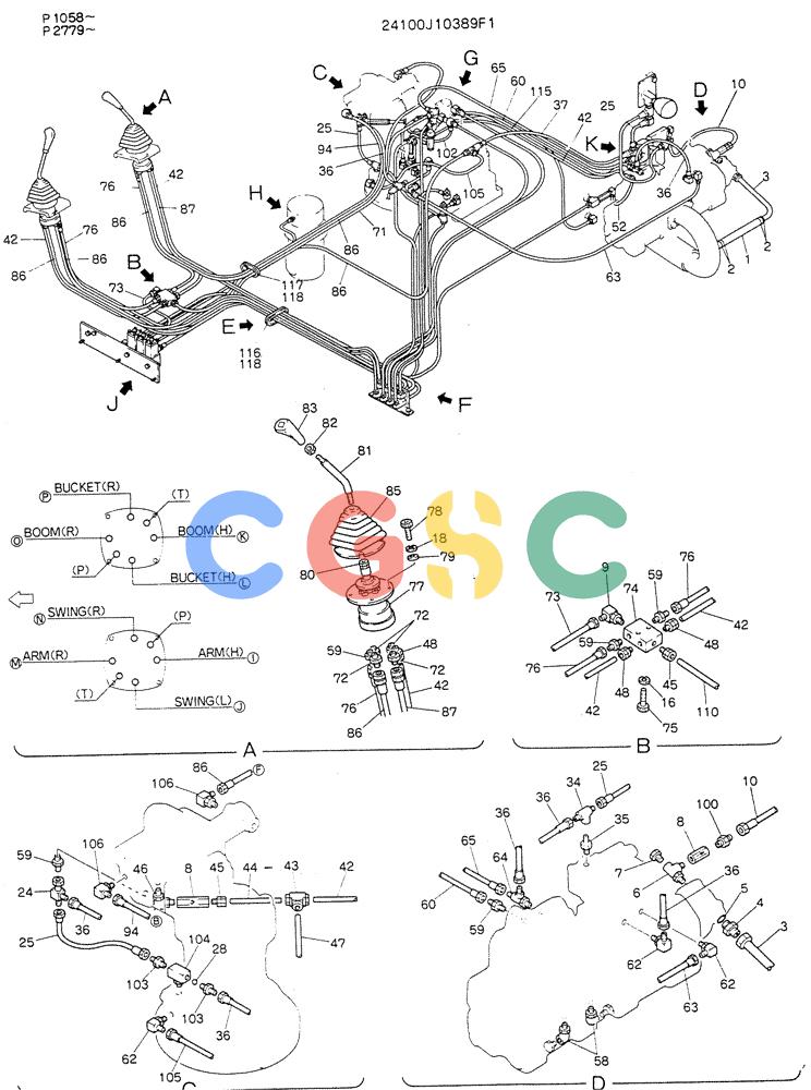 神钢零件查询(K905LC) - MARK II EXCAVATOR BTW YP1001 - YP1281 (1/87-12/03) (03-009[01]) - REMOTE CONTROL ASSY (P/N 24100J10389F1) Kobelco