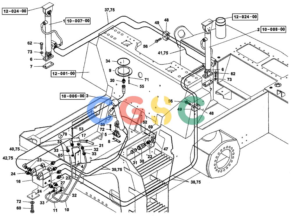 纽荷兰零件查询(CV900) - VIBRATORY ROLLER (9/01-) (10-005-01[01]) - HYDRAULIC CIRCUIT- OPERATOR'S COMPARTMENT TILTING CONTROL AND ENGINE HOOD New Holland Constructuion