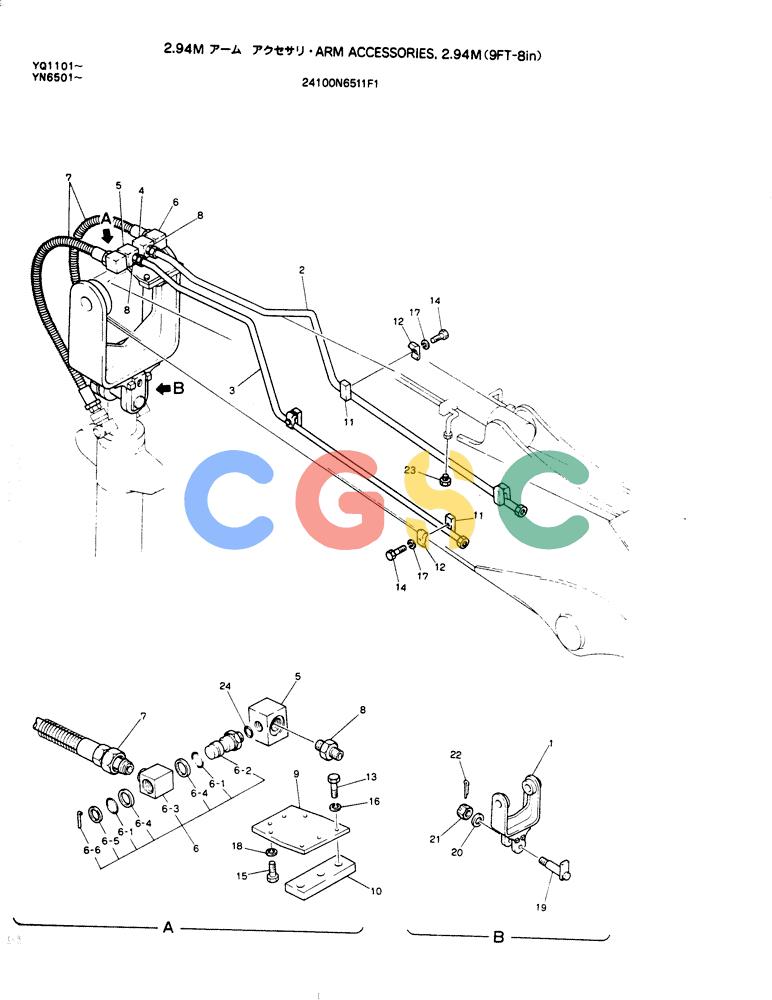 神钢零件查询(CLAMSHELL) - ATTACHMENT - SK200 EXCAVATORS (1/91-12/97) (277-61) - ARM ACCESSORIES, 2.94M 24100N6511F1 Kobelco