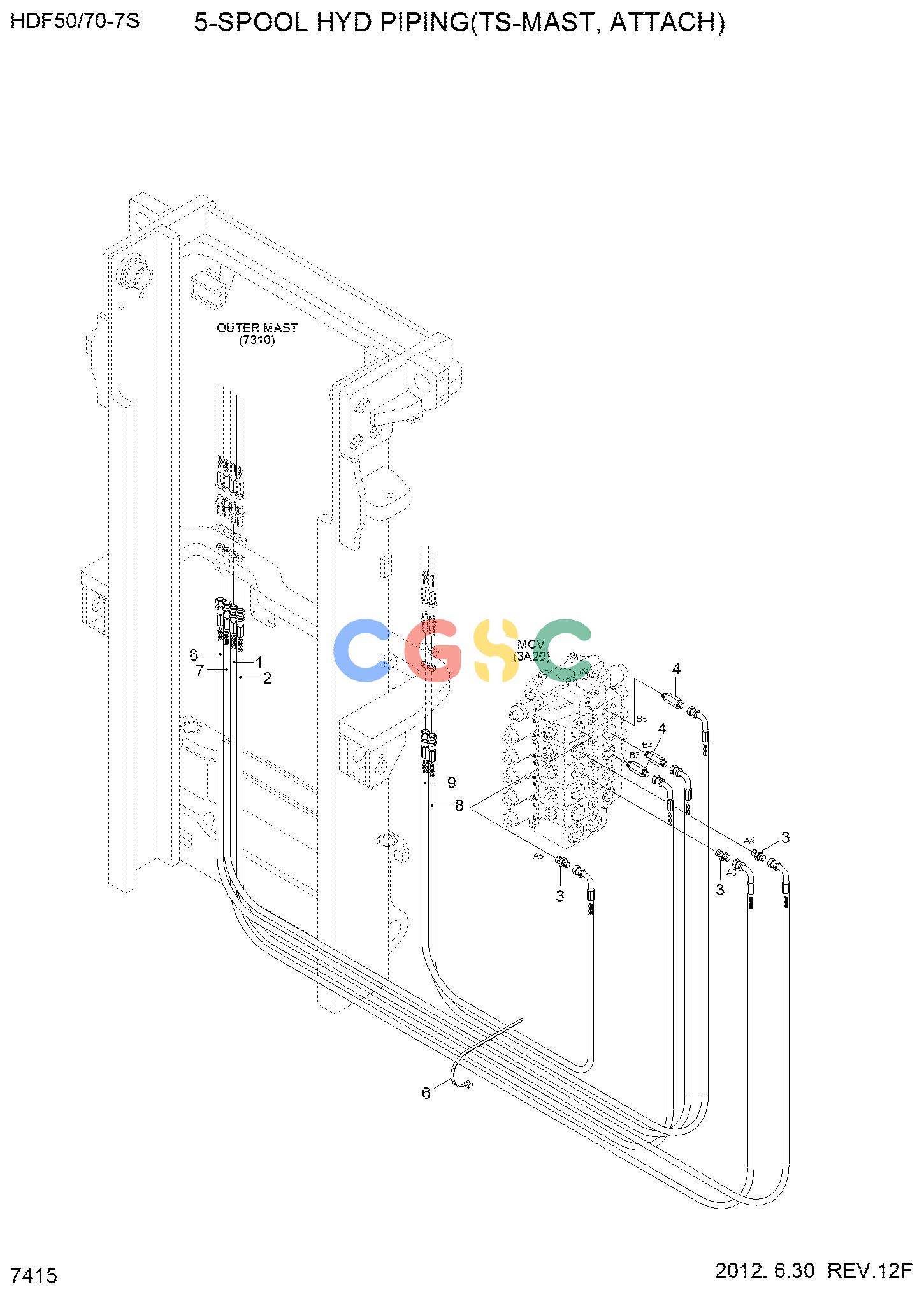 现代零件查询HDF50/70-7S 5-SPOOL HYD PIPING(TS-MAST, ATTACH)EPC Hyundai 